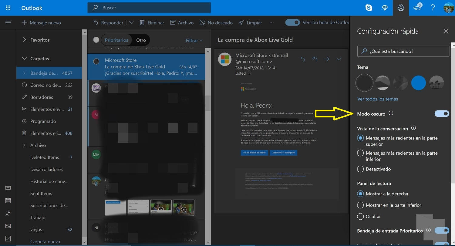 Microsoft lanza una nueva versión web de Outlook con modo oscuro, GIFs, aplazamiento de mails y muchas novedades en calendario